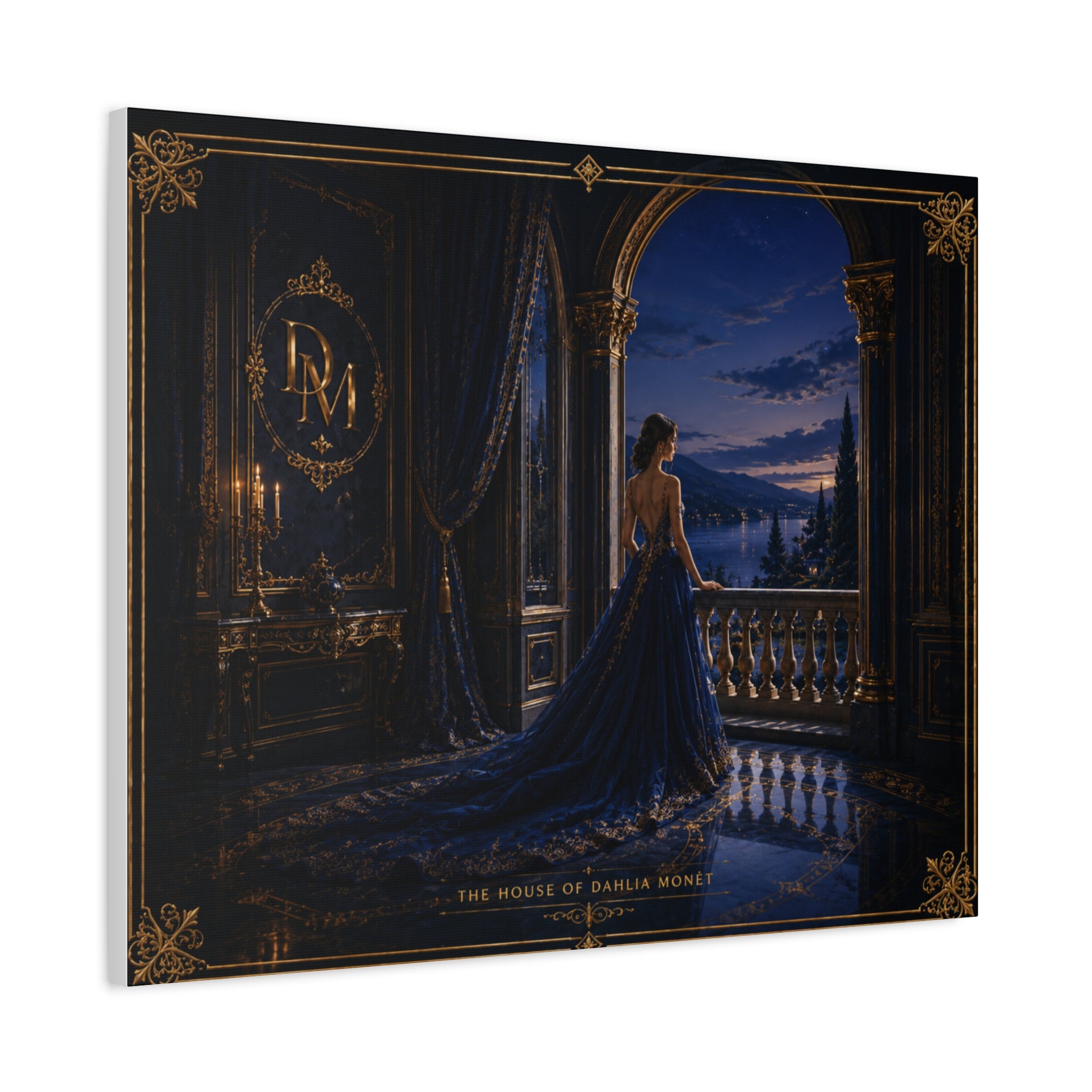 Princess at Midnight Matte Canvas Print — Elegant Blue Evening Wall Art