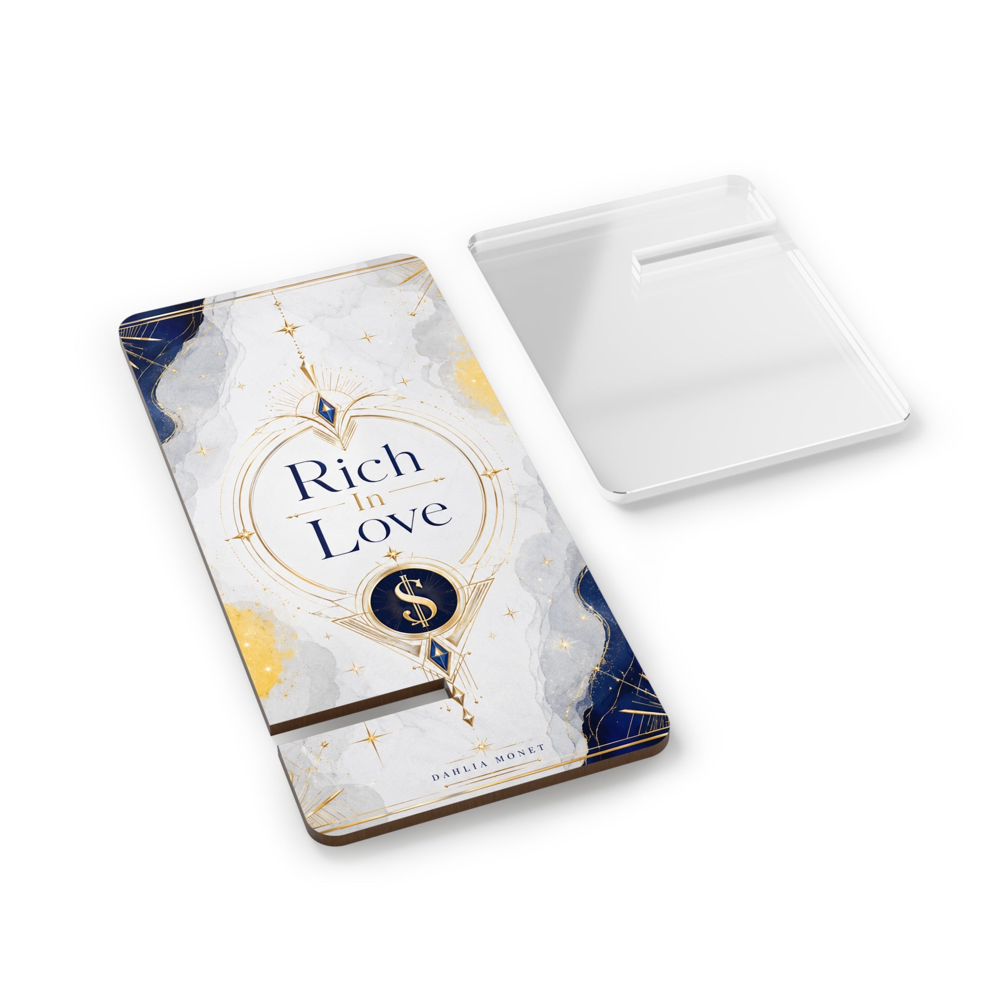 Phone Stand — "Rich In Love" Marble Gold Acrylic Mobile Display Stand