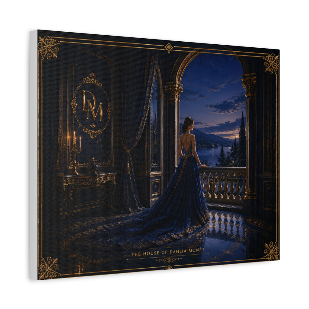 Princess at Midnight Matte Canvas Print — Elegant Blue Evening Wall Art
