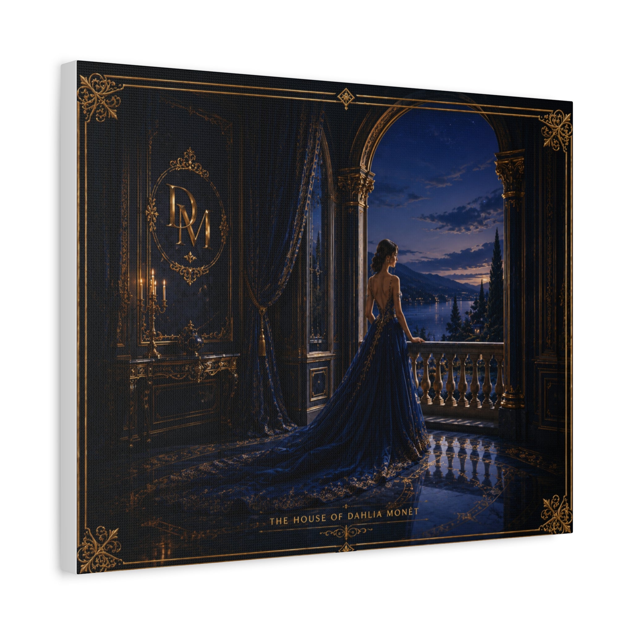 Princess at Midnight Matte Canvas Print — Elegant Blue Evening Wall Art