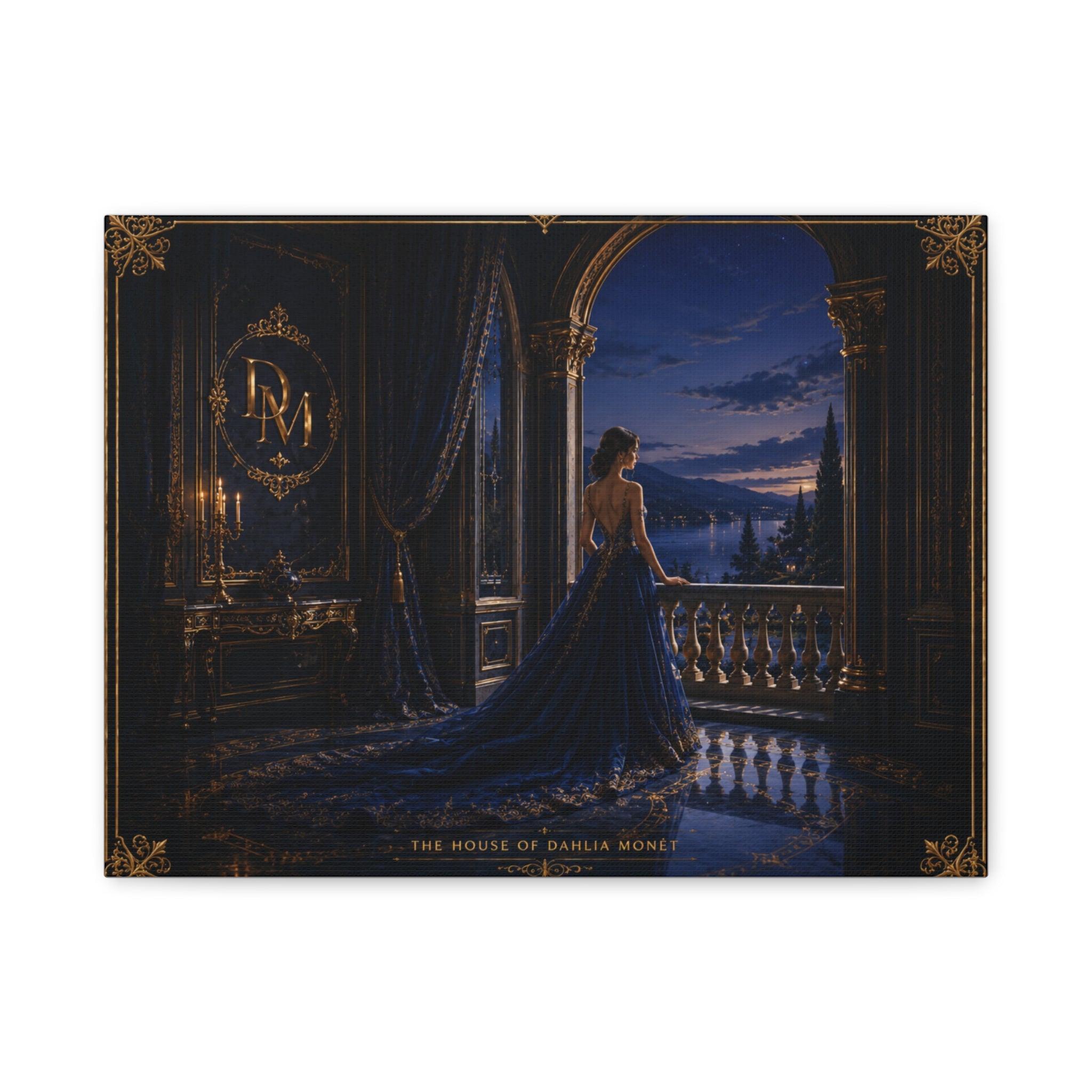 Princess at Midnight Matte Canvas Print — Elegant Blue Evening Wall Art