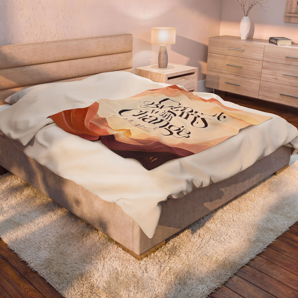 Velveteen Plush Blanket — "Growth Begins With Change" Inspirational Throw