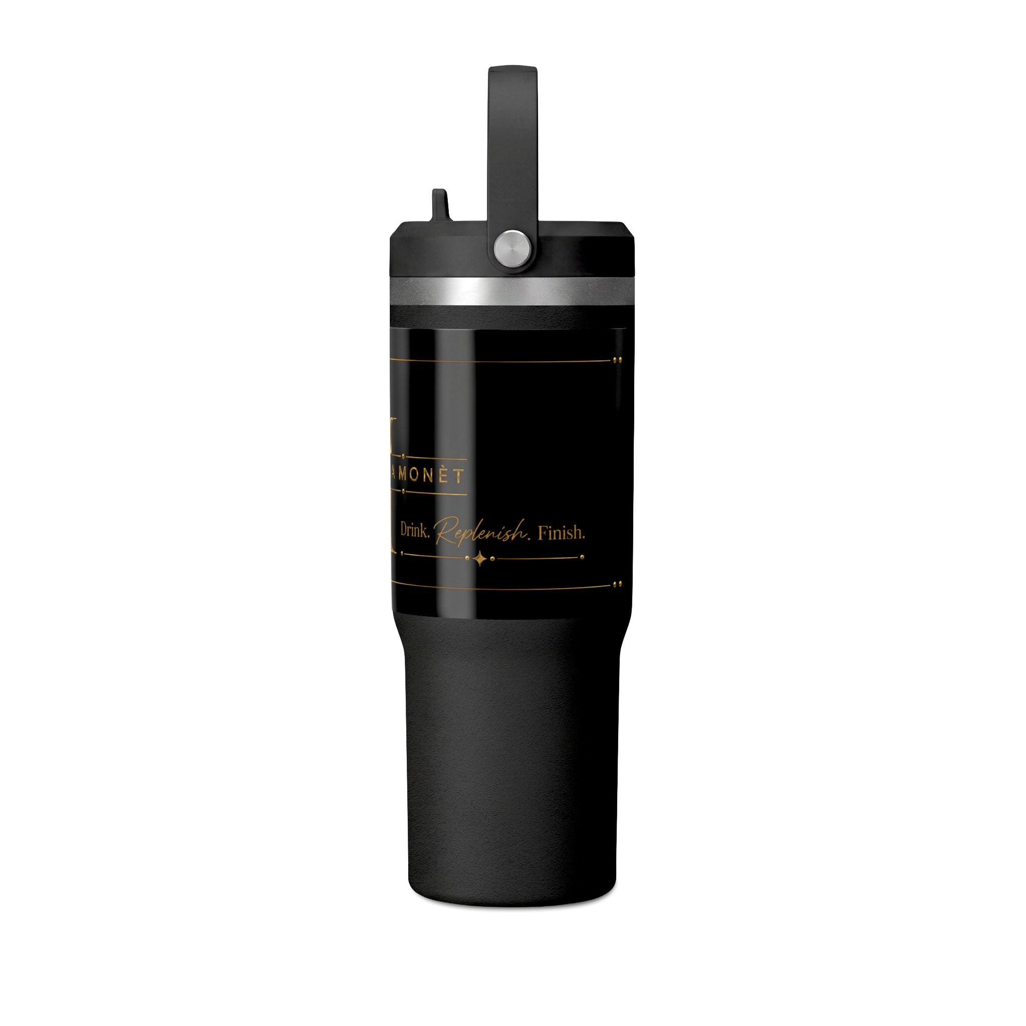 Black & Gold Monogram 32oz Tumbler — Nomad Insulated Travel Cup