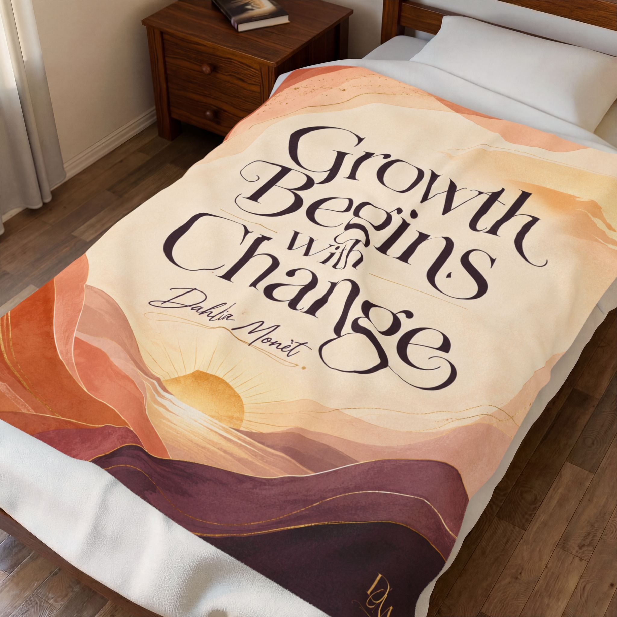 Velveteen Plush Blanket — "Growth Begins With Change" Inspirational Throw