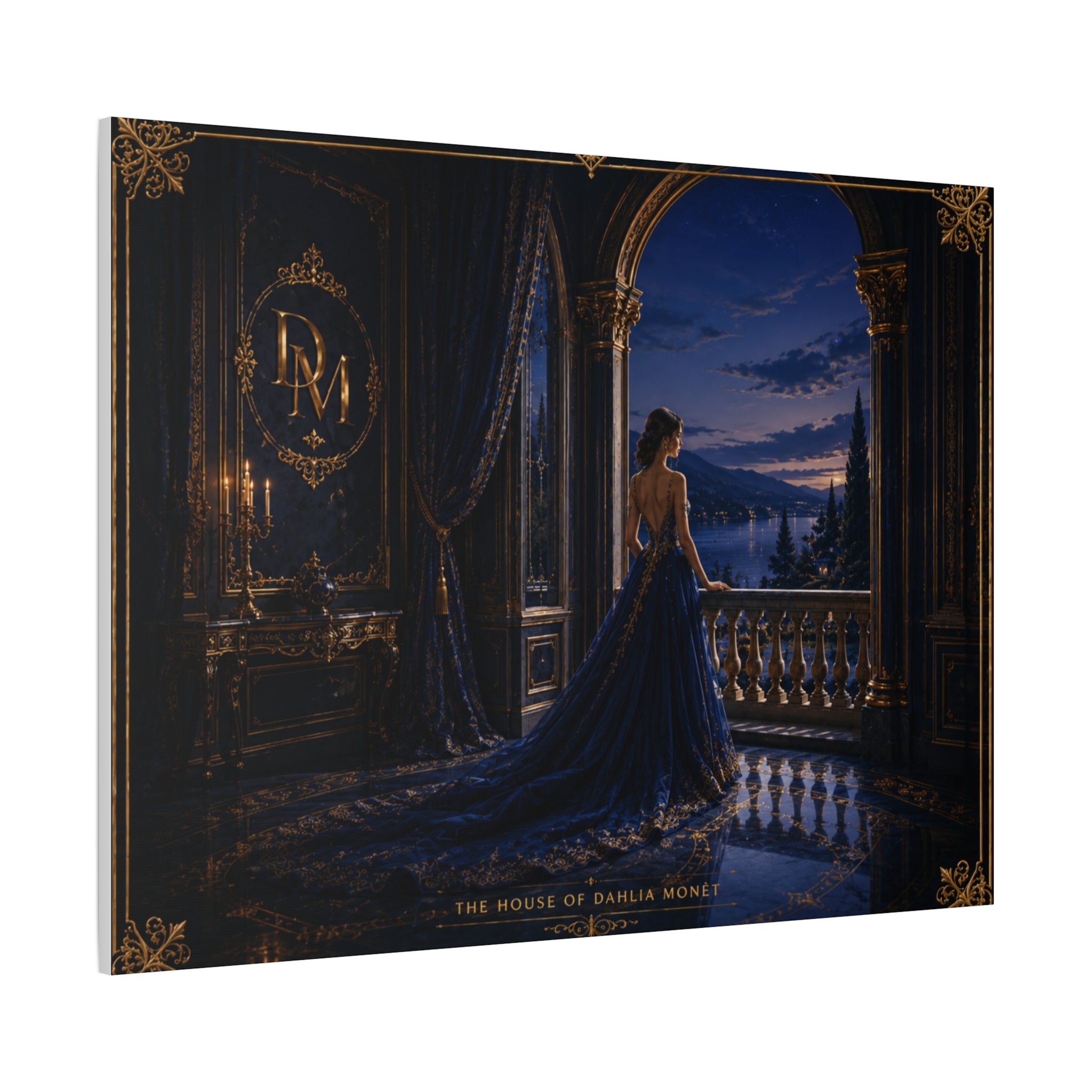 Princess at Midnight Matte Canvas Print — Elegant Blue Evening Wall Art