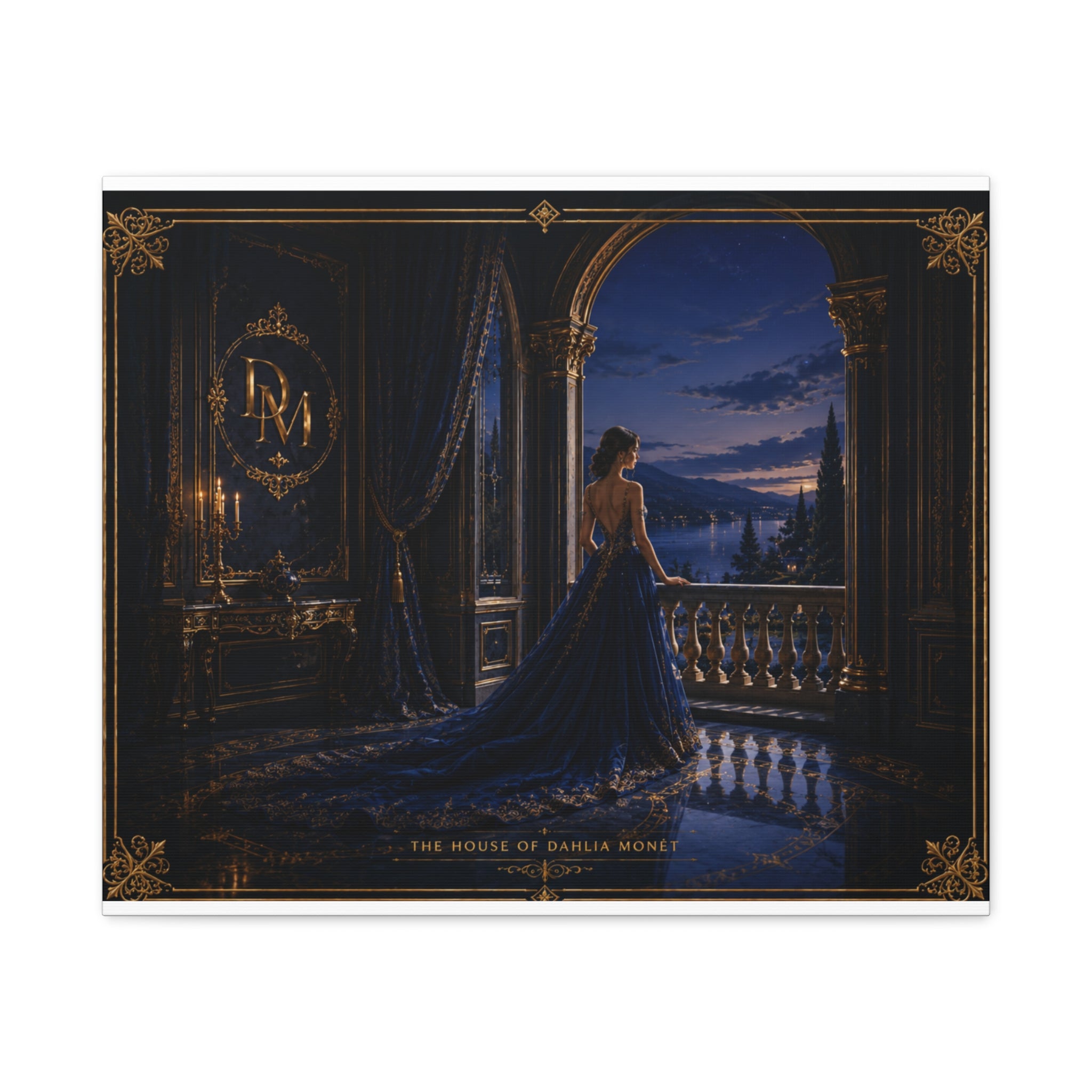 Princess at Midnight Matte Canvas Print — Elegant Blue Evening Wall Art